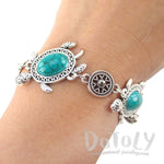 Ultimate Sea Turtle Charm Turquoise Bracelet in Silver with Clasp