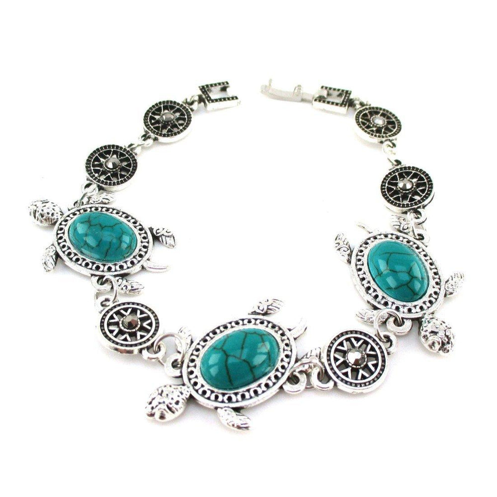 Ultimate Sea Turtle Charm Turquoise Bracelet in Silver with Clasp