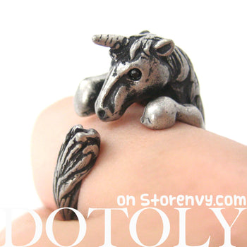Unicorn Horse Detailed Animal Wrap Around Ring in Silver - Size 5 to 9 | DOTOLY