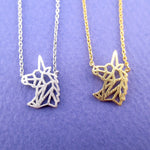 Unicorn Head Shaped Outline Dye Cut Charm Necklace in Silver or Gold