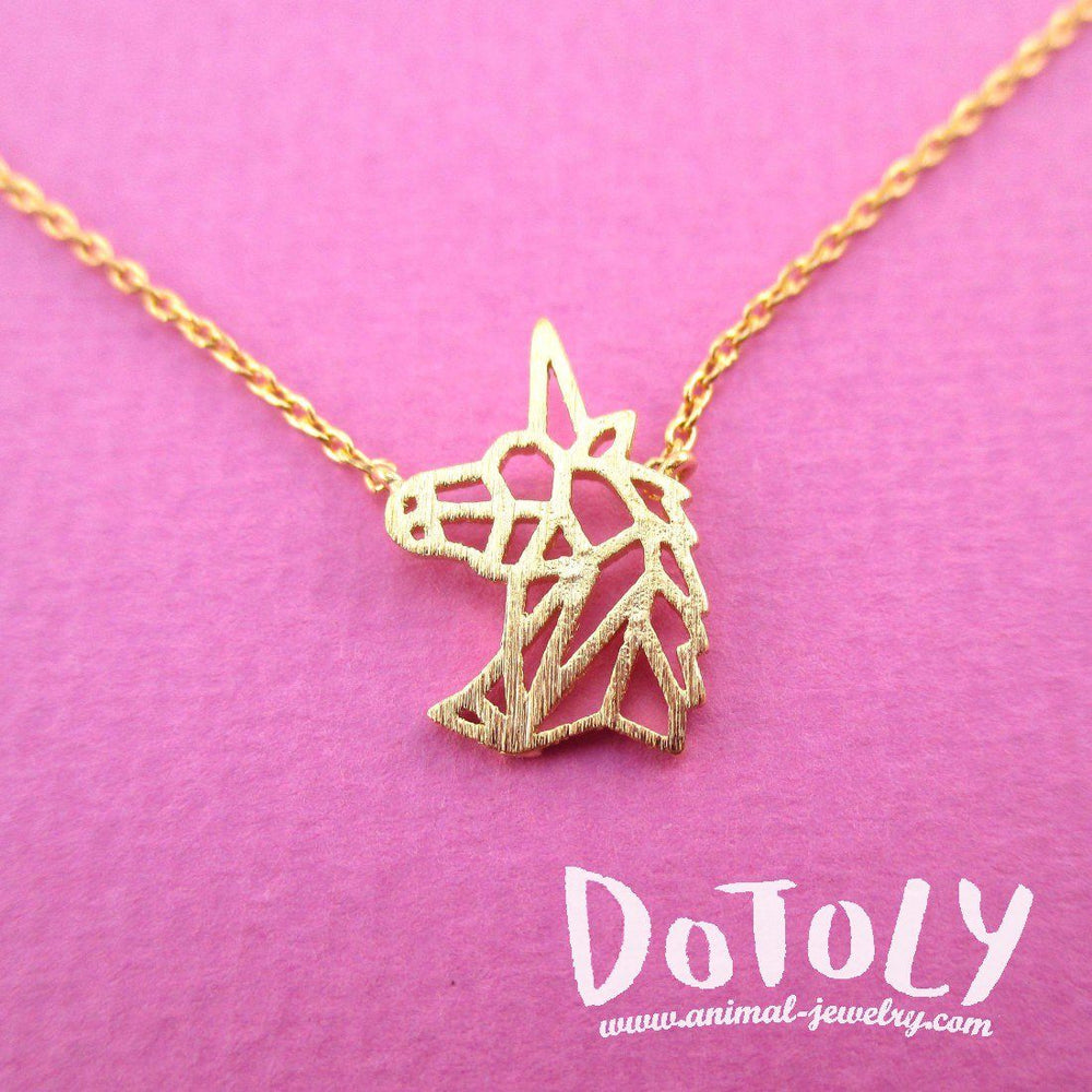 Unicorn Head Shaped Outline Dye Cut Charm Necklace in Silver or Gold