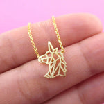 Unicorn Head Shaped Outline Dye Cut Charm Necklace in Silver or Gold