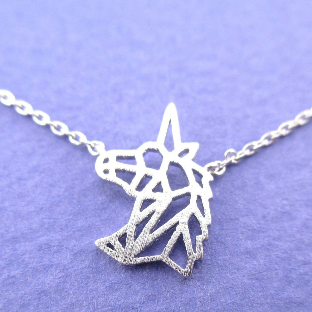 Unicorn Head Shaped Outline Dye Cut Charm Necklace in Silver or Gold