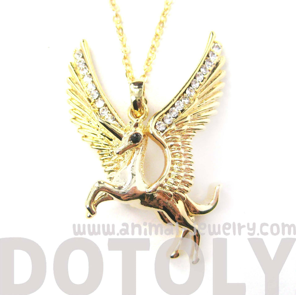 Unicorn Horse Animal Pendant Necklace in Gold with Large Wings | Animal Jewelry | DOTOLY