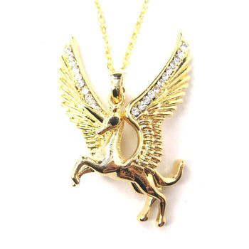 Unicorn Horse Animal Pendant Necklace in Gold with Large Wings | Animal Jewelry | DOTOLY