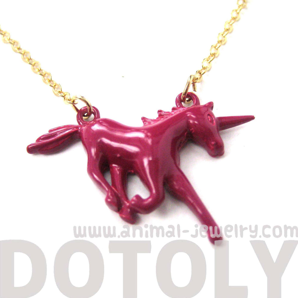 Unicorn Horse Animal Pendant Necklace in Maroon Red | Animal Jewelry | DOTOLY