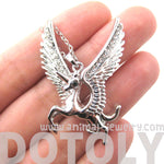 Unicorn Horse Animal Pendant Necklace in Silver with Large Wings | Animal Jewelry | DOTOLY