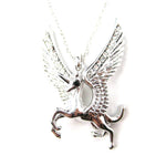 Unicorn Horse Animal Pendant Necklace in Silver with Large Wings | Animal Jewelry | DOTOLY