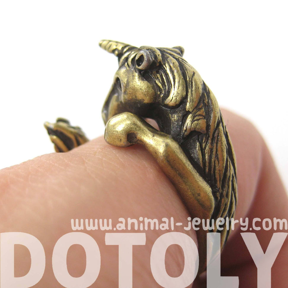 Unicorn Horse Detailed Animal Wrap Around Ring in Brass - Size 5 to 9 | DOTOLY