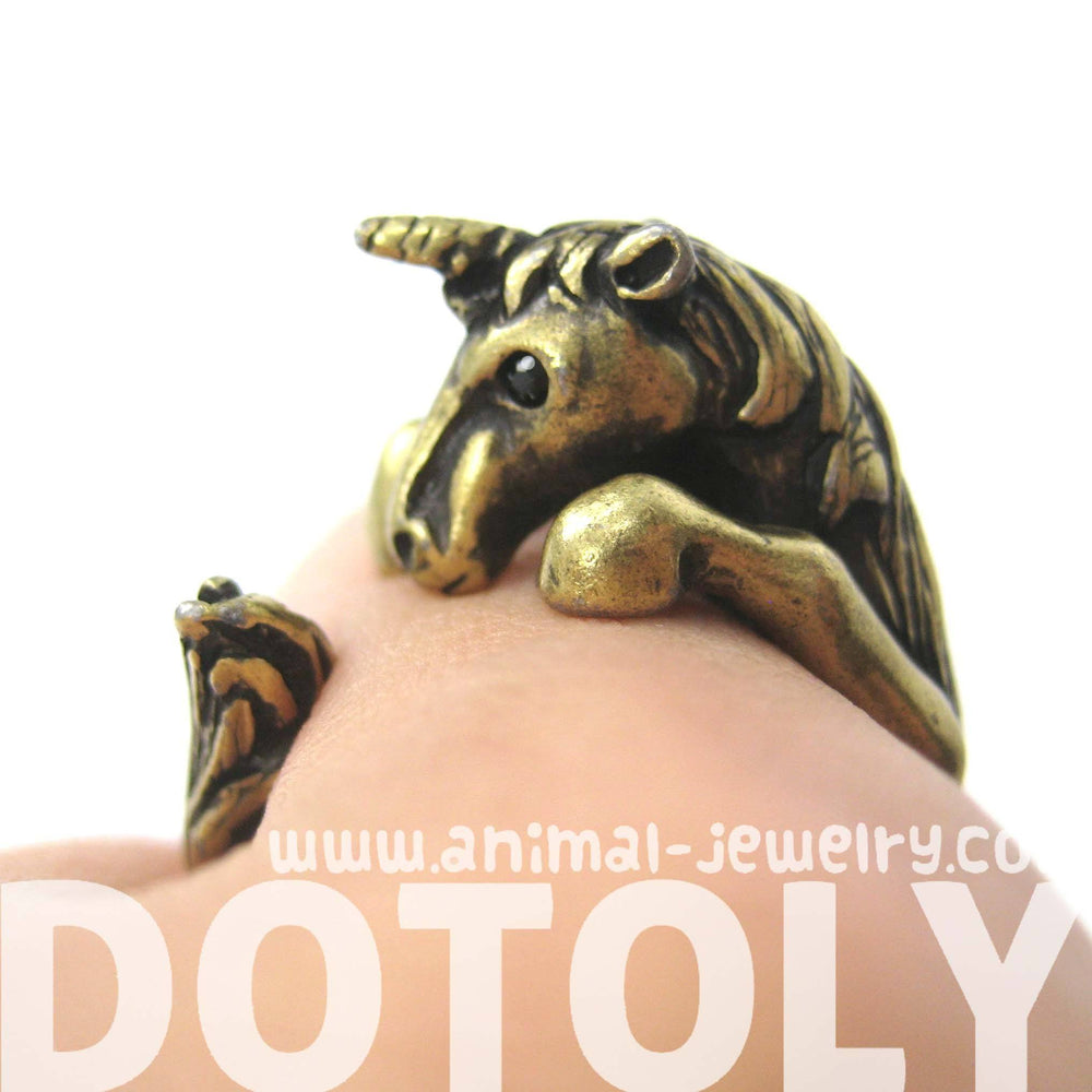 Unicorn Horse Detailed Animal Wrap Around Ring in Brass - Size 5 to 9 | DOTOLY