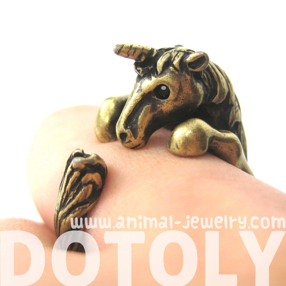 Unicorn Horse Detailed Animal Wrap Around Ring in Brass - Size 5 to 9 | DOTOLY