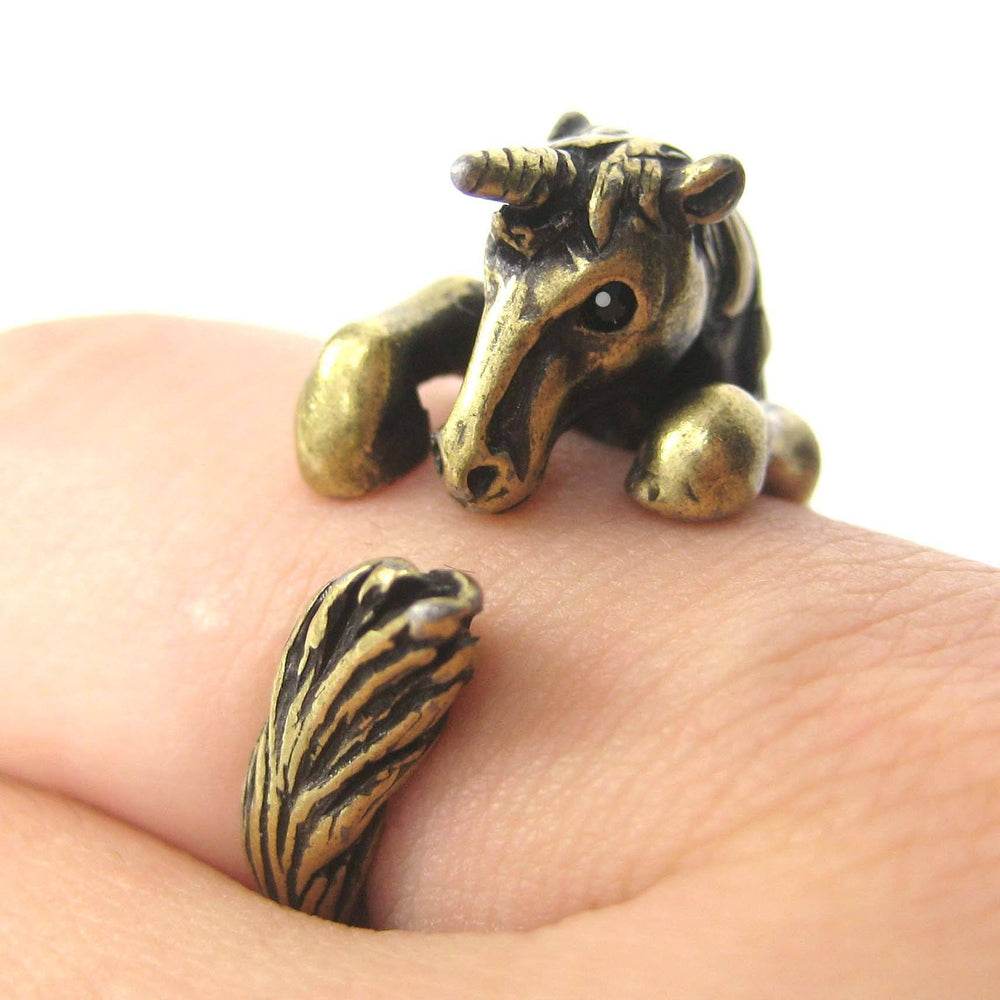 Unicorn Horse Detailed Animal Wrap Around Ring in Brass - Size 5 to 9 | DOTOLY