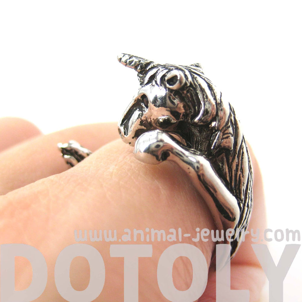 Unicorn Horse Detailed Animal Wrap Around Ring in Shiny Silver | Sizes 5 to 9 | DOTOLY