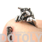 Unicorn Horse Detailed Animal Wrap Around Ring in Shiny Silver | Sizes 5 to 9 | DOTOLY