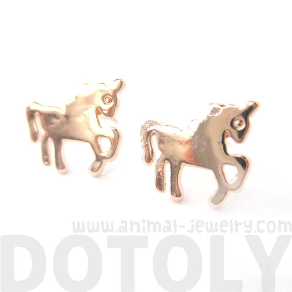 Unicorn Horse Shaped Silhouette Animal Themed Stud Earrings in Rose Gold | DOTOLY