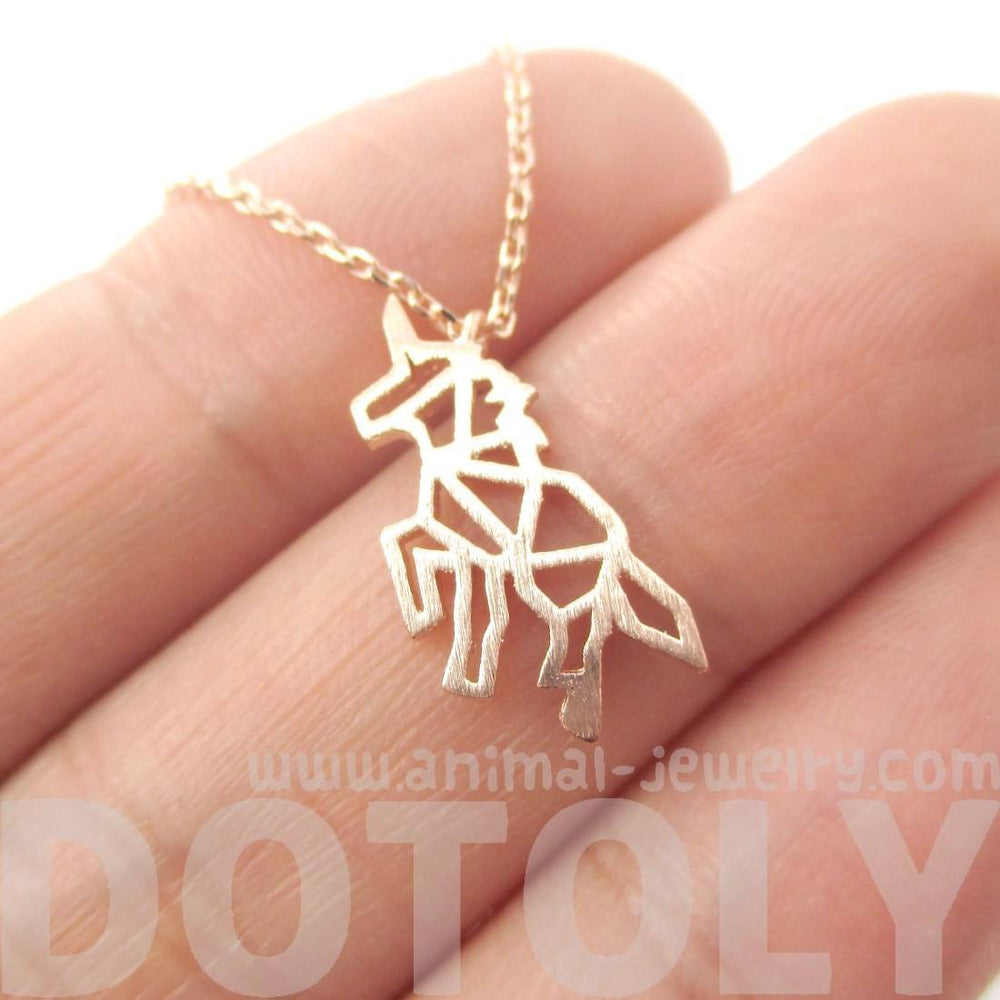 Unicorn Outline Cut Out Shaped Charm Necklace in Rose Gold | Animal Jewelry | DOTOLY