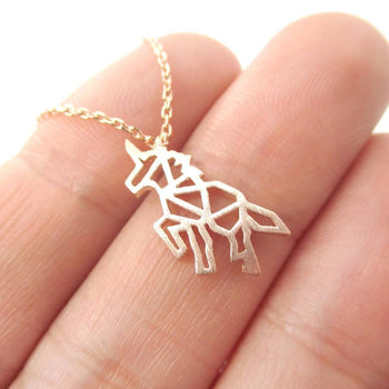 Unicorn Outline Cut Out Shaped Charm Necklace in Rose Gold | Animal Jewelry | DOTOLY