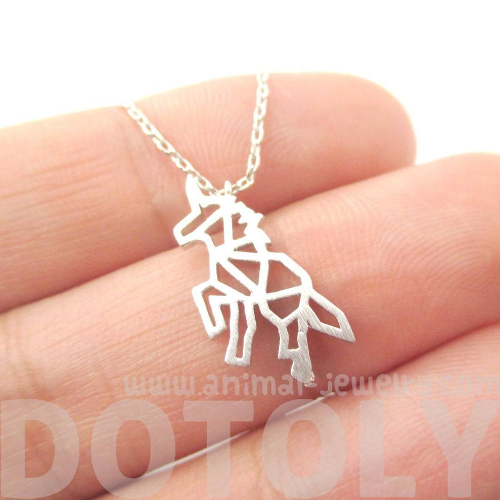 Unicorn Outline Cut Out Shaped Charm Necklace in Silver | Animal Jewelry | DOTOLY
