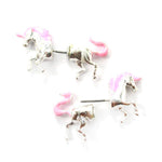 Unicorn Shaped Front and Back Two Part Earrings in Silver and Pink | DOTOLY