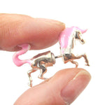 Unicorn Shaped Front and Back Two Part Earrings in Silver and Pink | DOTOLY