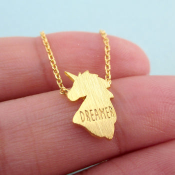 Unicorn Outline Cut Out Shaped Charm Necklace in Gold | Animal Jewelry