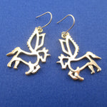Unicorn With Wings Pegasus Outline Shaped Dangle Drop Earrings in Gold