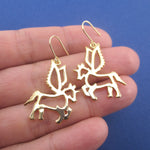 Unicorn With Wings Pegasus Outline Shaped Dangle Drop Earrings in Gold