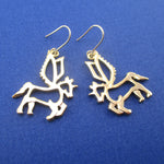 Unicorn With Wings Pegasus Outline Shaped Dangle Drop Earrings in Gold
