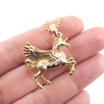 Unicorn with Wings Pegasus Shaped Pendant Necklace in Gold | Animal Jewelry | DOTOLY