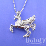 Unicorn with Wings Pegasus Shaped Pendant Necklace in Silver | Animal Jewelry | DOTOLY