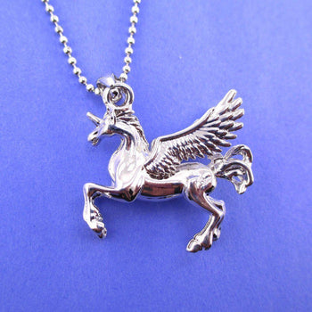 Unicorn with Wings Pegasus Shaped Pendant Necklace in Silver | Animal Jewelry | DOTOLY