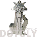 Unique 3D Fox Wolf Shaped Dangle Hoop Earrings in Silver | Animal Jewelry | DOTOLY
