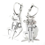 Unique 3D Fox Wolf Shaped Dangle Hoop Earrings in Silver | Animal Jewelry | DOTOLY