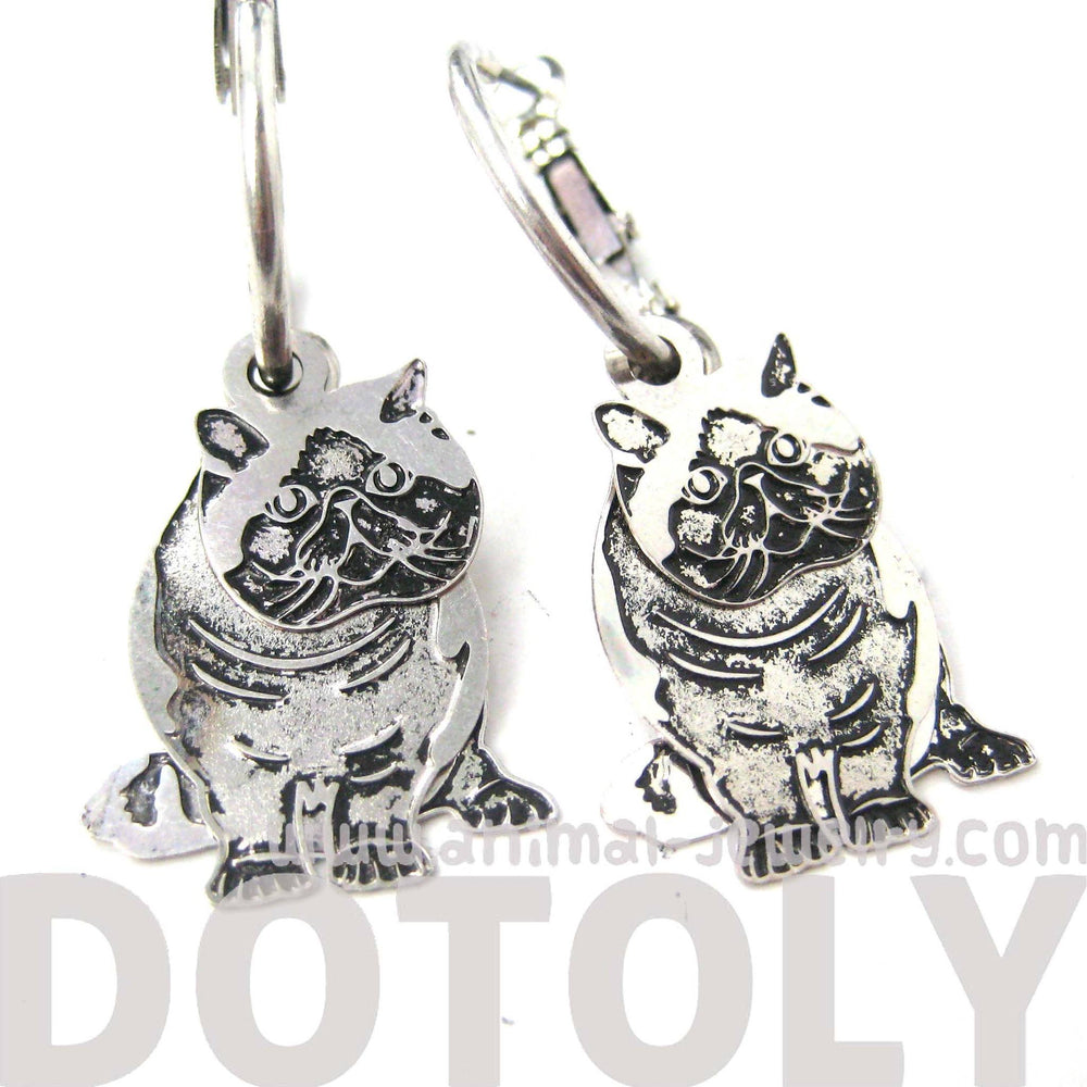 Unique 3D Kitty Cat Shaped Dangle Earrings in Silver | Animal Jewelry | DOTOLY