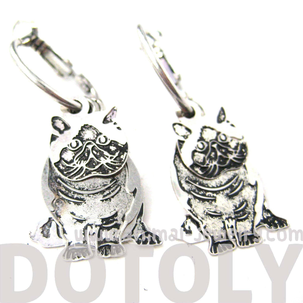 Unique 3D Kitty Cat Shaped Dangle Earrings in Silver | Animal Jewelry | DOTOLY