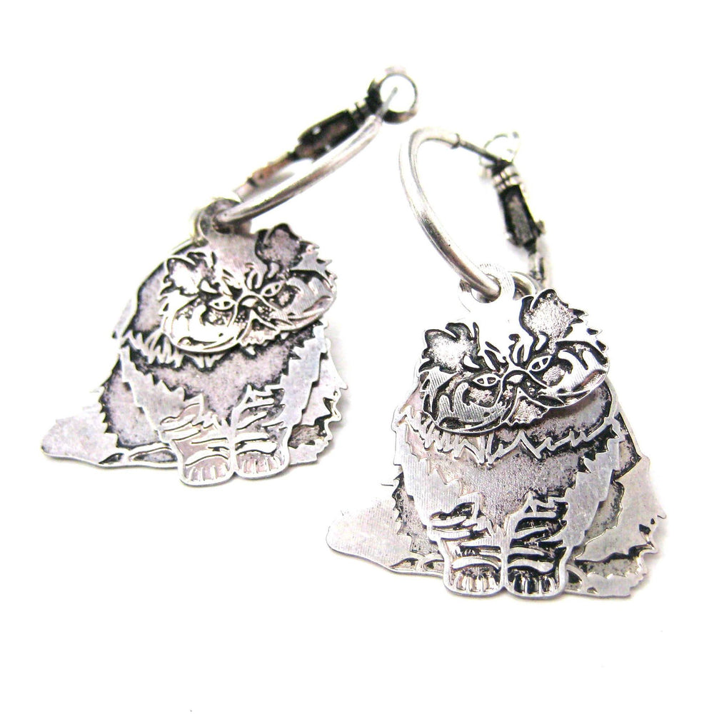 Unique 3D Persian Kitty Cat Shaped Dangle Earrings in Silver | Animal Jewelry | DOTOLY