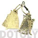Unique 3D Racoon Shaped Dangle Earrings in Brass | Animal Jewelry | DOTOLY