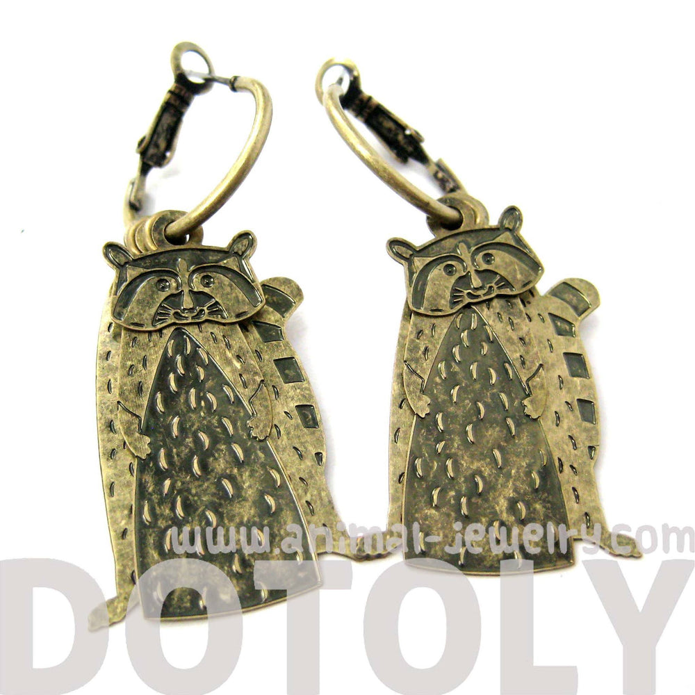 Unique 3D Racoon Shaped Dangle Earrings in Brass | Animal Jewelry | DOTOLY