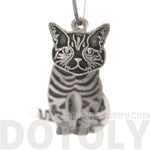 Unique 3D Tabby Kitty Cat Shaped Three Part Dangle Earrings in Silver | Animal Jewelry | DOTOLY