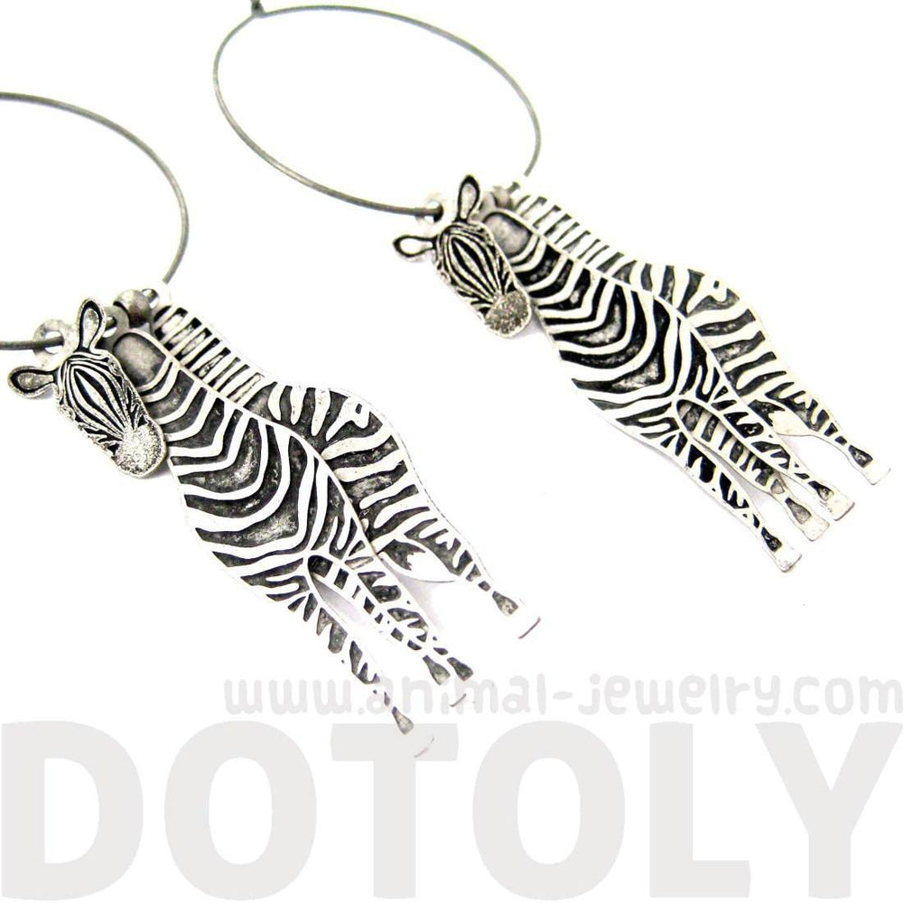 Unique 3D Zebra Horse Shaped Three Part Dangle Earrings in Silver | Animal Jewelry | DOTOLY