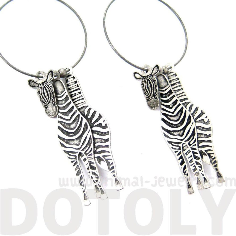 Unique 3D Zebra Horse Shaped Three Part Dangle Earrings in Silver | Animal Jewelry | DOTOLY