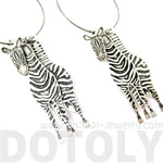 Unique 3D Zebra Horse Shaped Three Part Dangle Earrings in Silver | Animal Jewelry | DOTOLY