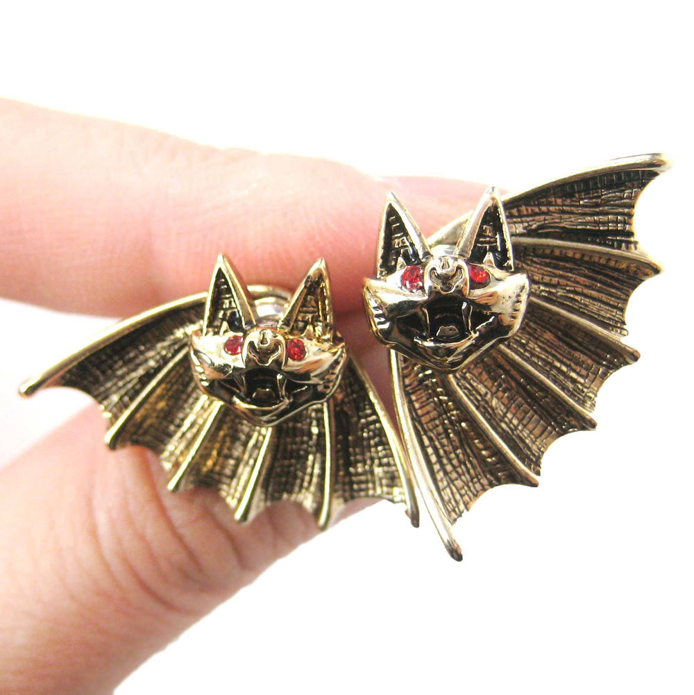 Unique Bat Shaped Two Part Animal Stud Earrings in Gold | DOTOLY | DOTOLY