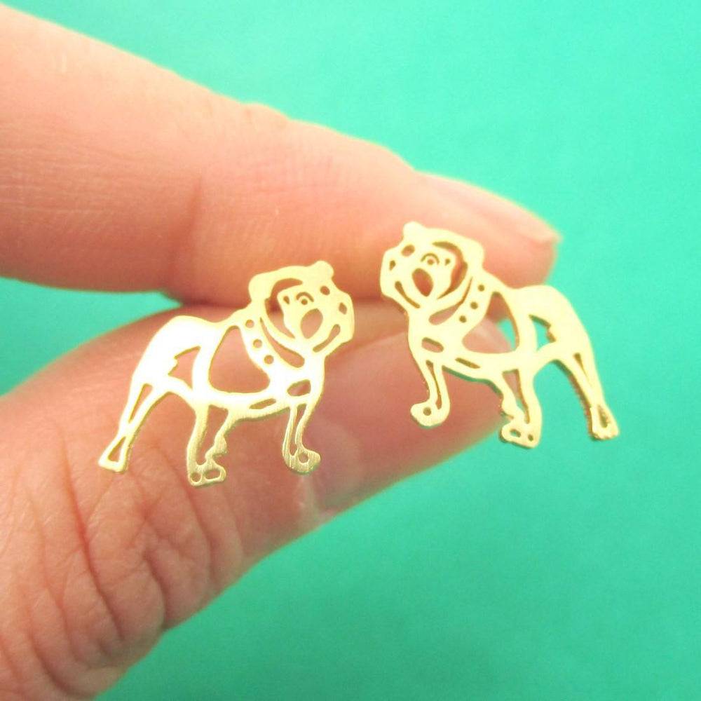 Unique Bulldog Dog Shaped Cut Out Stud Earrings in Gold | Animal Jewelry | DOTOLY