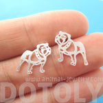 Unique Bulldog Dog Shaped Cut Out Stud Earrings in Silver | Animal Jewelry | DOTOLY