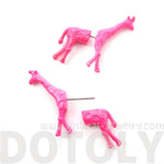 Unique Fake Gauge Earrings: Realistic Giraffe Shaped Animal Faux Plug Stud Earrings in Pink | DOTOLY