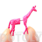 Unique Fake Gauge Earrings: Realistic Giraffe Shaped Animal Faux Plug Stud Earrings in Pink | DOTOLY