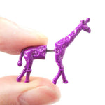 Unique Fake Gauge Earrings: Realistic Giraffe Shaped Animal Faux Plug Stud Earrings in Purple | DOTOLY