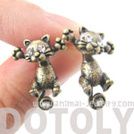 Unique Kitty Cat Shaped Two Part Dangle Earrings in Brass | DOTOLY | DOTOLY