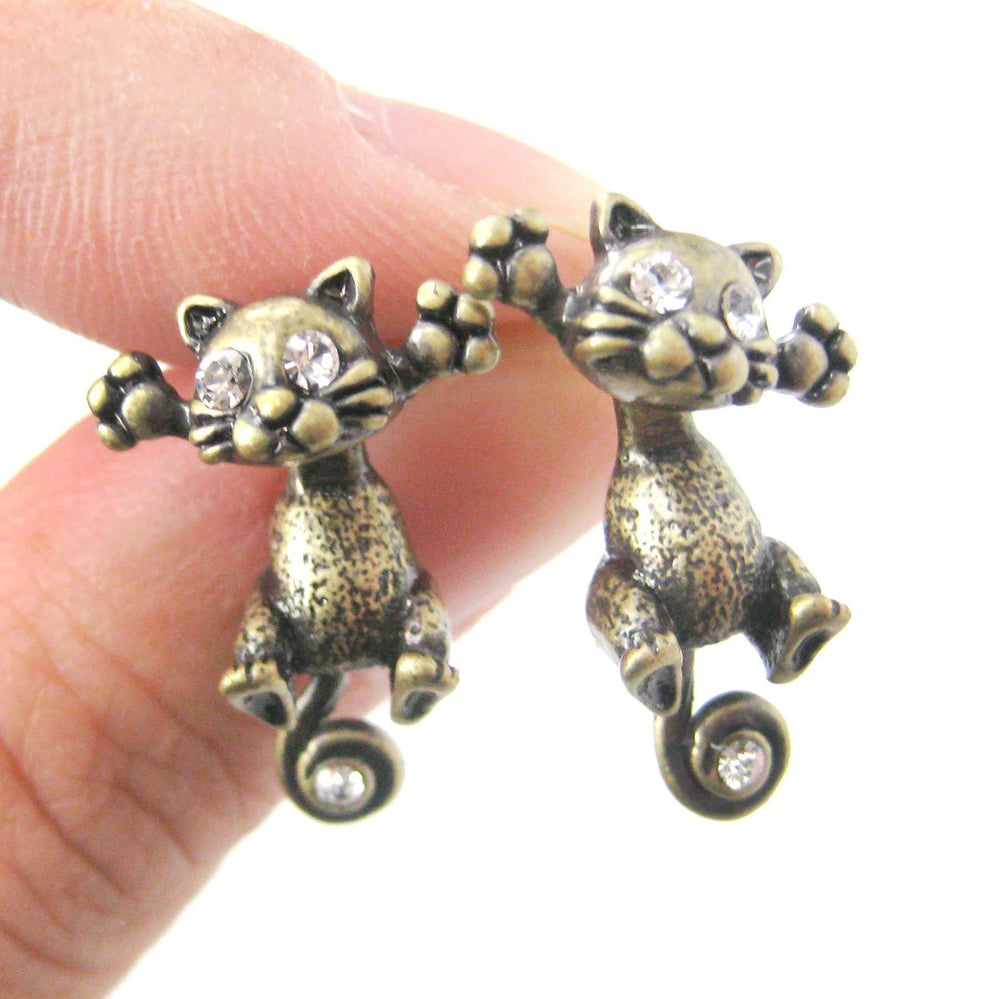 Unique Kitty Cat Shaped Two Part Dangle Earrings in Brass | DOTOLY | DOTOLY